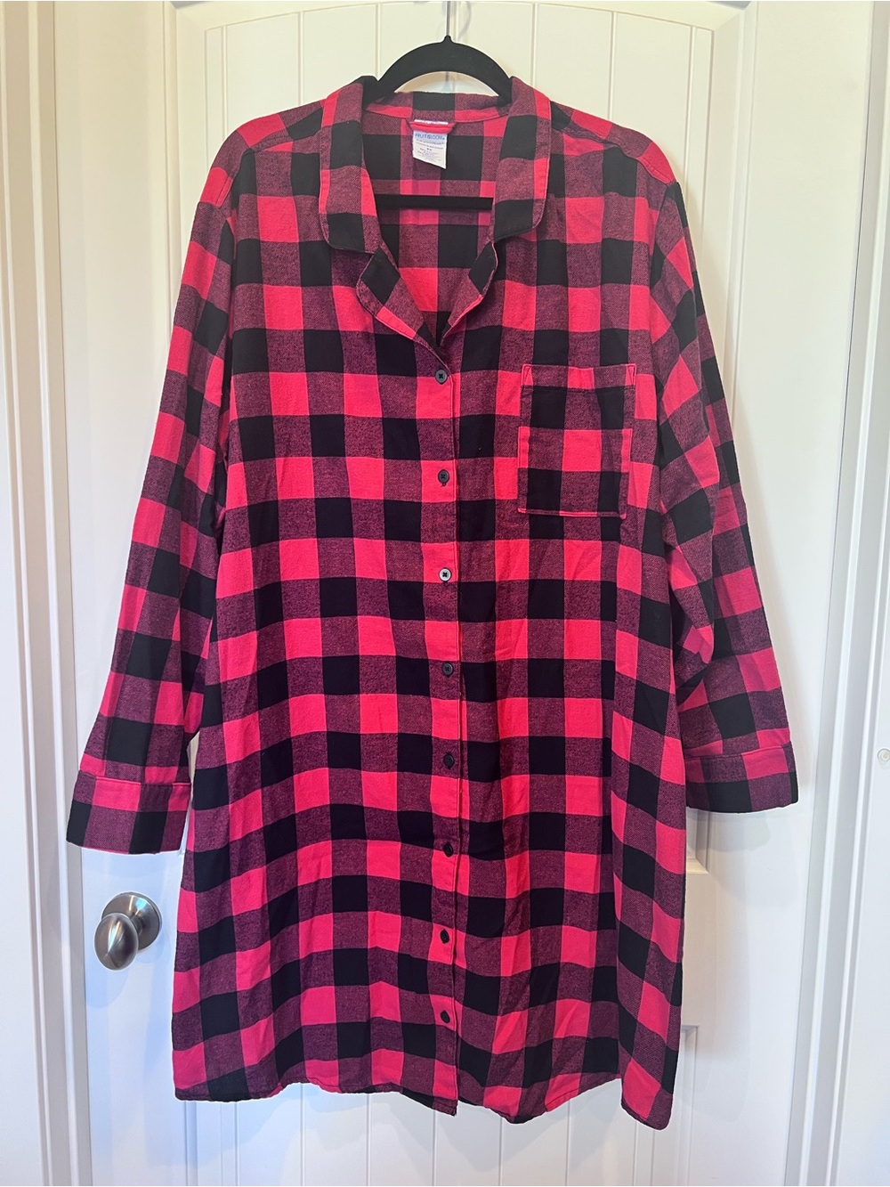 Fruit of the Loom Red and Black Plaid Button-Front Sleepwear 3X